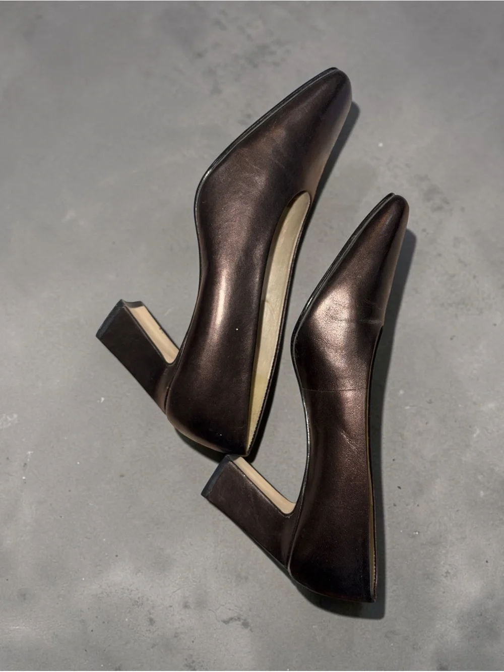 VTG Nine West Dark Brown Leather Square-Toe Pumps 3”
